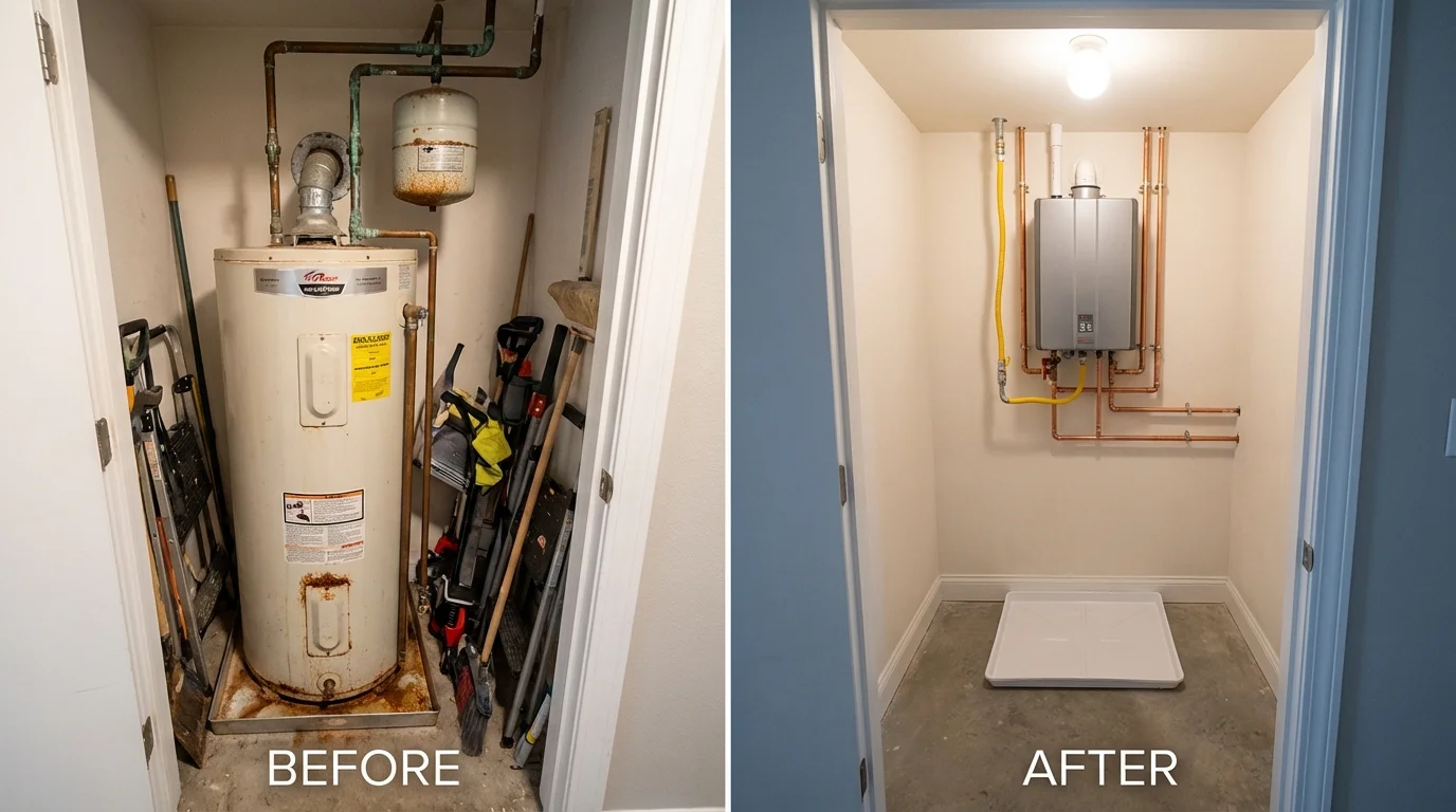 Tank water heater versus wall-mounted tankless unit comparison for Shelbyville, KY homeowners