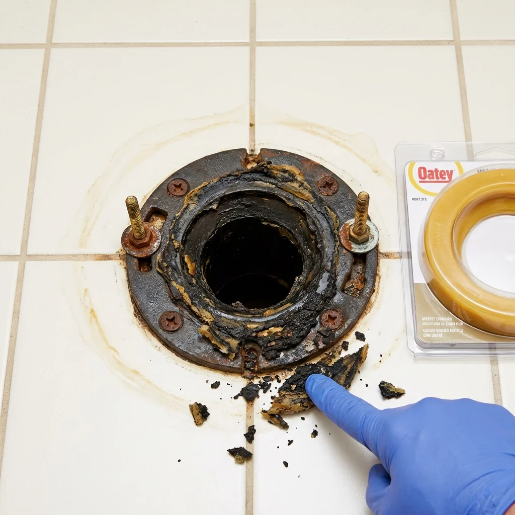 Failed wax ring showing water seepage at the base of a toilet in a Shelbyville, KY home