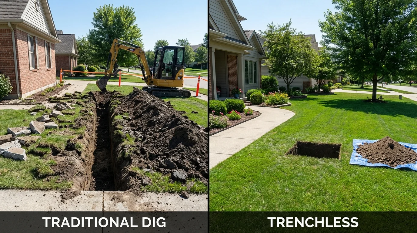 Trenchless sewer repair with minimal yard damage versus traditional excavation in Shelbyville, KY